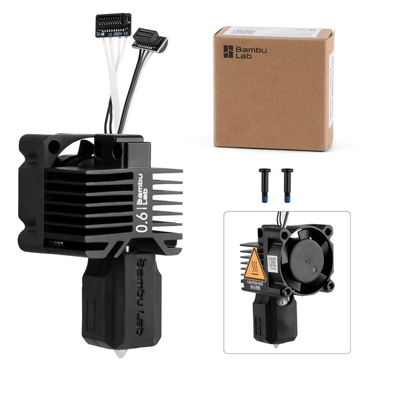 ENOMAKER Bamboo Lab X1 Carbon, X1, X1C Hotend Complete Kit for X1 Series 3D Printer, Full Assembly Hardened Steel Hot End with Fan, Thermistor, Ceramic Heater, 0.6mm Nozzle, Extruder Heating Block Replacement - Image 1